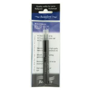 Premium rollerball refills by Beaufort MEDIUM black - 2 pack