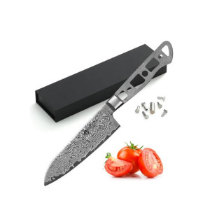 AUS-10 Japanese Damascus Katsura Santoku culinary blade - 5
