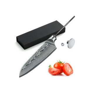 AUS-10 Japanese Damascus Katsura Santoku culinary blade hidden tang - 5