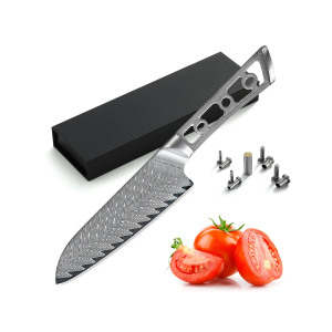 AUS-10 Japanese Damascus Katsura Santoku culinary blade Thunder-X Series - 5