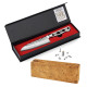 AUS-10 Japanese steel forged hammered Santoku culinary blade & Amboya burl knife block bundle