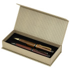 Cardboard pen box with beige weave pattern