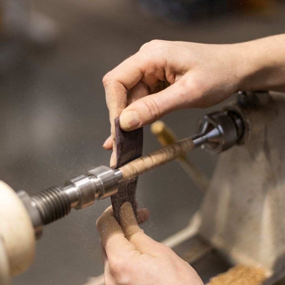 Sanding a blank on the lathe